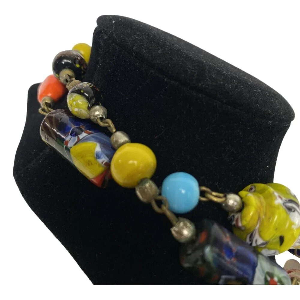 Artisan Necklace Venetian Art Glass Millefiori Lamp Worked Beads Multi Colored